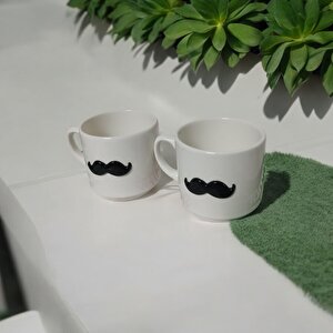 Eğlenceli 3d Bıyık Desenli 2'li Kupa Seti - Hediyelik Kupa Seti