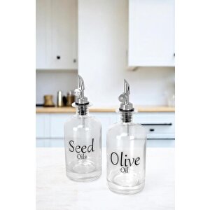 Vetro 500 Ml Kare Şeffaf Etiketli 2'li Zeytinyağı Ve Sıvıyağ Şişesi Yağdanlık So-302