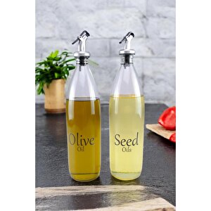 Digithome Vetro Damlatmaz Kare Şeffaf Etiketli 2'li Zeytinyağı Ve Sıvıyağ Şişesi Yağdanlık 1000 Ml So-300