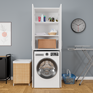 3 Raflı 2 Kapaklı Çamaşır Makinesi Dolabı