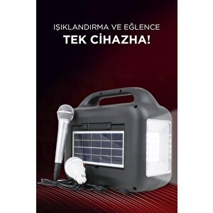 Torima Kts-1769 Mikrofon,1 Led Ampül Ve Fenerli Bluetooth Hoparlör Güneş Panelli Powerbank Kamp Hoparlörü