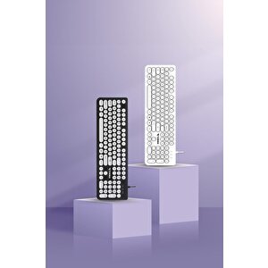 Torima Tk-09 Siyah+beyaz Retro Daktilo Görünümlü Kablolu Q Klavye