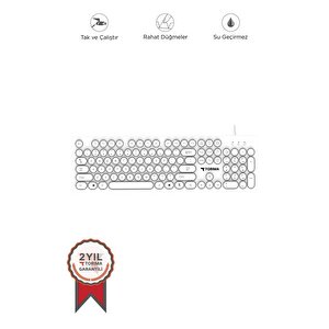Torima Tk-09 Beyaz Retro Daktilo Görünümlü Kablolu Q Klavye