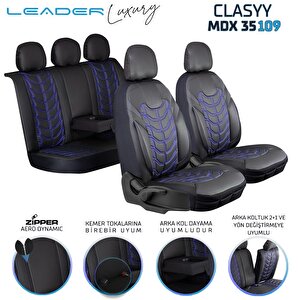 Lüx Deri Oto Koltuk Kılıfı Ön Arka Takım Classy Serisi Mavi̇ Si̇yah Mavi Siyah