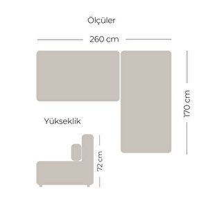 Yumi Yataklı Köşe Takımı & Puflu Köşe Koltuk Takımı - Krem Şönil Kumaş (sağ Köşe)