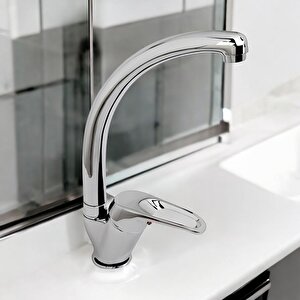 Banyo Lavabo Sıcak Soğuk Çift Su Girişli El Yıkama Musluğu Kuğu Çeşmesi Bataryası 27 Cm
