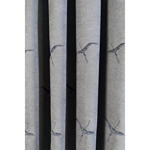 Anka Kuşu Nakışlı Gri Fon Perde Tek Kanat 1x3 Sık Pile 180x260 cm