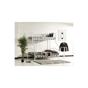 3 Kişilik Ebeveyn Yatak Odası 3lü Yazlık Misafir Metal Ranza 140*200 + 90*200