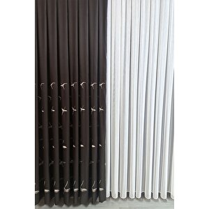 Anka Kuşu Nakışlı Kahve Fon Perde Tek Kanat 1x3 Sık Pile