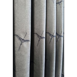 Anka Kuşu Nakışlı Gri Fon Perde Tek Kanat 1x3 Sık Pile 380x260 cm