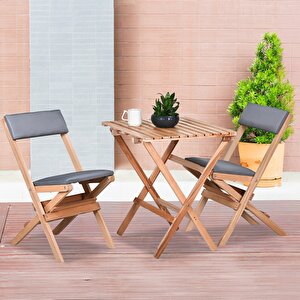 Bysay Ahşap Katlanir Döşeme Mi̇nderli̇ 3 Lü Bi̇stro Set Bahçe Takimi (naturel-gri̇) Gri