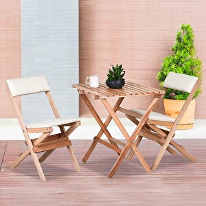 Bysay Ahşap Katlanir Döşeme Mi̇nderli̇ 3 Lü Bi̇stro Set Bahçe Takimi (naturel-krem) Krem
