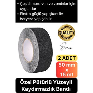 Premium 2 Adet 50mm X 15mt Siyah Kaydırmaz Bant Yapışkanlı Merdiven Basamak Zemin Güçlü Tutunabilen