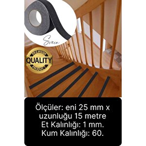 Premium 25mm X 15mt Siyah Kaydırmaz Bant Yapışkanlı Merdiven Basamak Zemin Güçlü Tutunabilen Halı