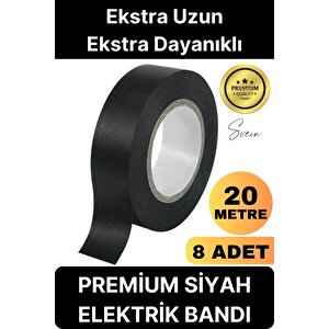 8 Ad. Premium Kalite 20 Mt Yalıtım İzole Pvc Elektrik Bandı Su Geçirmez Sızdırmaz Koruma Bant Siyah