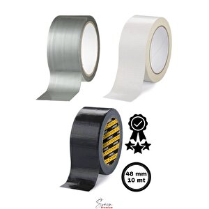 Çok Amaçlı 3'lü Set Siyah Beyaz Gri Dayanıklı İzolasyon Gri Tamir Bandı 48 Mm 10 Mt 1 Adet