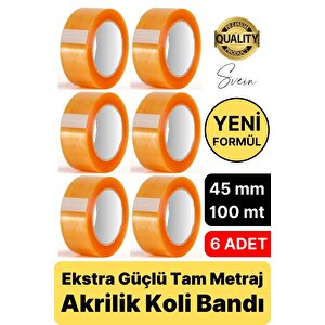 Ekstra Güçlü Yeni Formül 6 Adet 45 Mm X 100 Mt Koli Bandı Şeffaf Dayanıklı Bant Taşınma Ambalaj