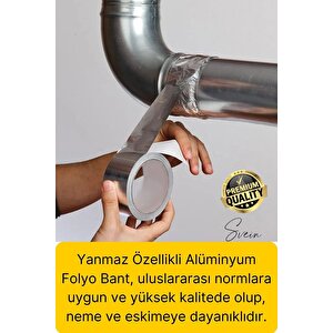 Alüminyum Yanmaz Folyo Bant Tamir Soba Boru Bandı Suya Sıcağa Dayanıklı Yama Düz Gri 45 Mm X 20 M