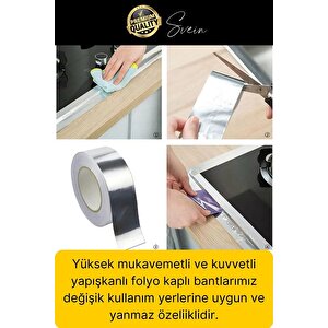 Alüminyum Yanmaz Folyo Bant Tamir Soba Boru Bandı Suya Sıcağa Dayanıklı Yama Düz Gri 45 Mm X 20 M