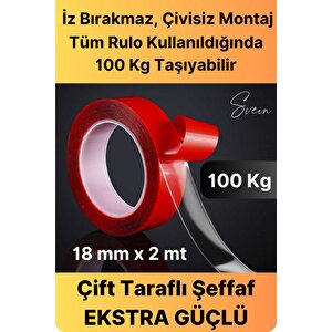 100 Kg Şeffaf Çift Taraflı Çok Amaçlı Güçlü Tamir Silikon Bant Dış Mekan Akrilik Bandı 18 Mm-2 Mt