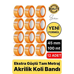 Ekstra Güçlü Yeni Formül 12 Adet 45 Mm X 100 Mt Koli Bandı Şeffaf Dayanıklı Bant Taşınma Ambalaj