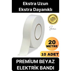 10 Ad. Premium Kalite 20 Mt Kablo Yalıtım Pvc Elektrik Bandı Dayanıklı Sızdırmaz Koruma Bant Beyaz