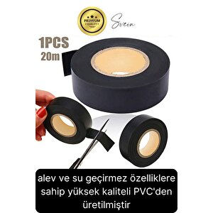 25 Ad. Premium Kalite 20 Mt Yalıtım İzole Pvc Elektrik Bandı Su Geçirmez Sızdırmaz Koruma Bant Siyah