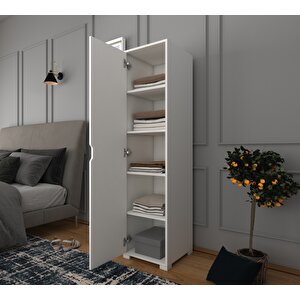 Duru 40 Cm Mat Beyaz 5 Raflı Kiler Tek Kapılı Banyo Ve Elbise Dolabı - Gardırop