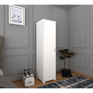 Duru 40 Cm Mat Beyaz 5 Raflı Kiler Tek Kapılı Banyo Ve Elbise Dolabı - Gardırop