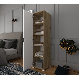 Nisan 40 Cm Açık Ceviz-beyaz 5 Raflı Kiler Tek Kapılı Banyo Ve Elbise Dolabı - Gardırop