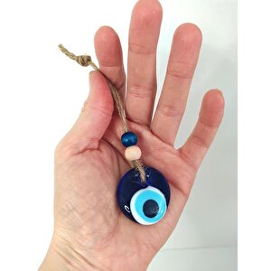 Nazar Boncuğu İpli 3 Cm Delikli Mavi Kötü Göz Kovucu İpli Ahşap Boncuklu Nazarlık Ağaç Süsü Ağaç Ev Bahçe Süsleme