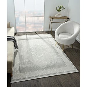 Zenith Zn003a Gri Halı Antrasit Detaylı Göbekli Yumuşak Kadife İnce Antialerjik Salon Halısı Koridor 195x290 cm