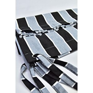 Kalın Düğmeli Kuş Gözlü Bağcık Hediyeli Balkon Perdesi Siyah-gri 280x190 cm