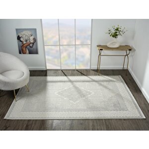 Zenith Zn003a Gri Halı Antrasit Detaylı Göbekli Yumuşak Kadife İnce Antialerjik Salon Halısı Koridor 77x150 cm