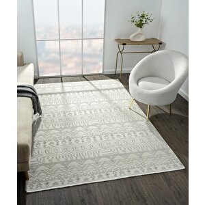 Zn010a Gri Halı Etnik Desenli Modern Parlak Yumuşak Kadife İnce Antialerjik Salon Koridor 195x290 cm