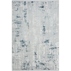 Zenith Zn008a Gri Halı Lacivert Detaylı Modern Yumuşak Kadife İnce Antialerjik Salon Koridor Halısı 195x290 cm