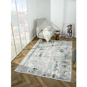 Zenith Zn008a Gri Halı Lacivert Detaylı Modern Yumuşak Kadife İnce Antialerjik Salon Koridor Halısı 195x290 cm