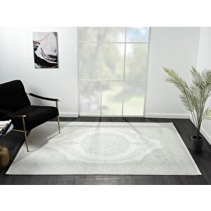 Zenith Zn005a Gri Halı Antrasit Detaylı Göbekli Modern Yumuşak Kadife İnce Antialerjik Salon Halısı 97x300 cm