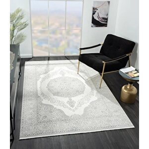 Zenith Zn005a Gri Halı Antrasit Detaylı Göbekli Modern Yumuşak Kadife İnce Antialerjik Salon Halısı 97x300 cm