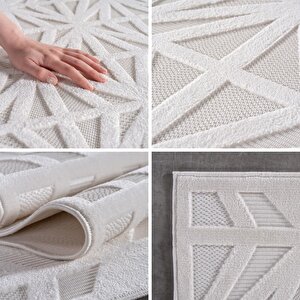 Modern Krem Renkli Zigzag Desenli Bohem Salon Mutfak Mekan Teras Balkon Oda Ve Çocuk Halısı Oymalı Halı