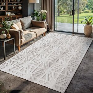 Modern Krem Renkli Zigzag Desenli Bohem Salon Mutfak Mekan Teras Balkon Oda Ve Çocuk Halısı Oymalı Halı