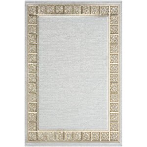 Zenith Zn002a Gri Halı Gold Kenar Çerçeveli Modern Parlak Yumuşak Kadife Ince Antialerjik Salon 97x300 cm