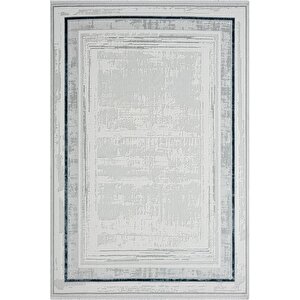 Zenith Zn004a Gri Halı Antrasit Detaylı Lacivert Kenar Çerçeveli Yumuşak Kadife İnce Modern Halı 77x150 cm