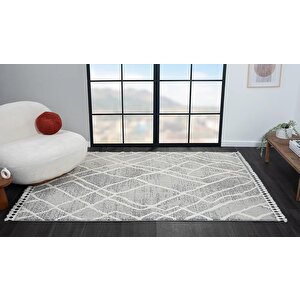 Wool Wl003a Gri Halı Antrasit Detaylı Sisal Bukle Dekoratif Kabartmalı Halı Tozsuz Antialerjik 120x180 cm