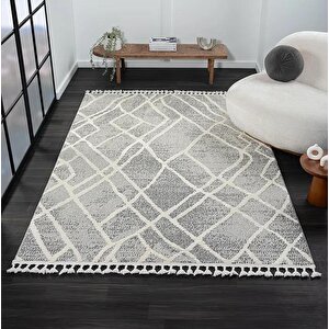 Wool Wl003a Gri Halı Antrasit Detaylı Sisal Bukle Dekoratif Kabartmalı Halı Tozsuz Antialerjik 120x180 cm