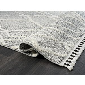Wool Wl003a Gri Halı Antrasit Detaylı Sisal Bukle Dekoratif Kabartmalı Halı Tozsuz Antialerjik