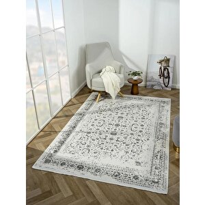 Zenith Zn006a Gri Halı Çiçekli Eskitme Detaylı Modern Yumuşak Kadife İnce Antialerjik Salon Halısı 77x150 cm