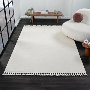 Wool Wl005a Beyaz Halı Sisal Bukle Dekoratif Tozsuz Antialerjik Salon Halısı Yatak Odası Koridor 100x300 cm