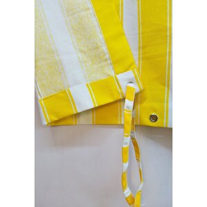 Kalın Düğmeli Kuş Gözlü Bağcık Hediyeli Balkon Perdesi Sarı-beyaz 220x210 cm