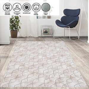 Karo Küp Desenli Kahverengi Renkli Kaymaz Taban Yıkanabilir Halı 120x1500 cm
